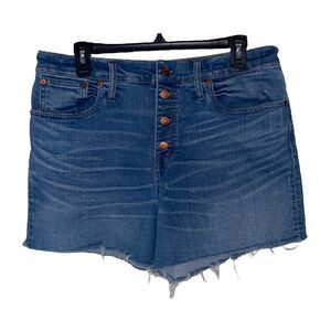 Madewell Woman's High-Rise Button Fly‎ Raw Hem Denim Shorts Medium Wash Size 31